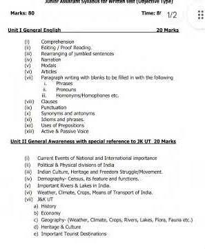 jkssb Junior Assistant syllabus Analysis