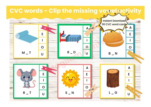 CVC Words Clip Activity: Phonics Game (PDF) - Etsy