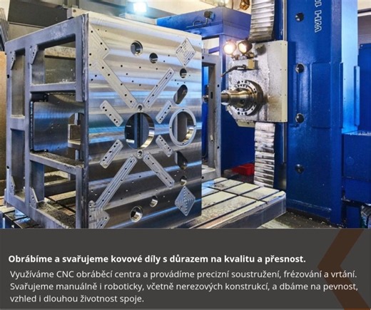 IKOV TRADE a.s. on Instagram: "Obrábění a svařování kovů – s důrazem na kvalitu a přesnost Zajišťujeme komplexní služby v oblasti obrábění a svařování kovových dílů. Pracujeme s širokou škálou materiálů a technologií. Technické možnosti: ✅CNC soustružení a frézování (včetně 5osého obrábění) ✅Manuální a robotické svařování ✅Obrábění oceli, hliníku a dalších slitin ✅Univerzální, horizontální a vertikální frézky 💼 Vhodné pro strojírenské a výrobní projekty. 📩 Kontaktujte nás pro technickou konzul