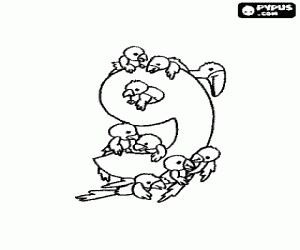 Number 9 with nine parrots coloring page printable game