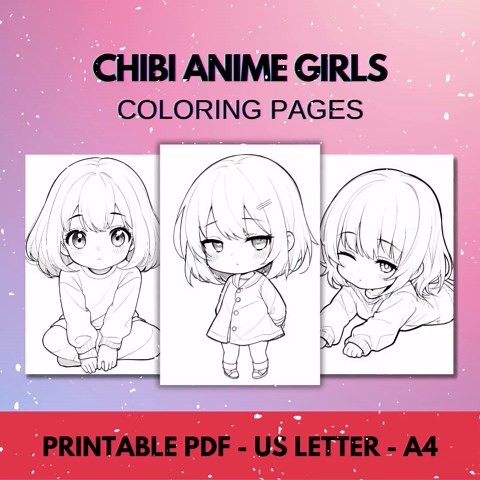 Chibi Anime Girl Coloring Pages, Kawaii Mood (PDF Download) - Etsy