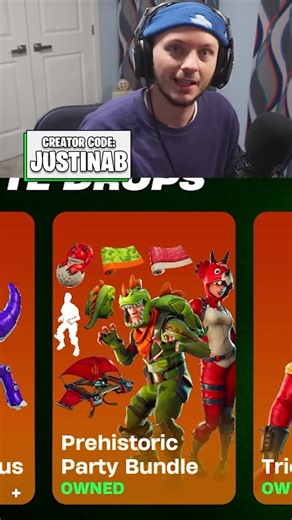 JustinAB on Instagram: "PREHISTORIC PARTY bundle in FORTNITE! Find it here: http://fortnite.com/item-shop?creator-code=JustinAB #fortnite #fortniteskins #fortniteitemshop #EpicPartner #supportacreator"