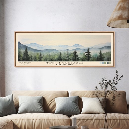 North Cascades National Park Art: Subdued Watercolor Panoramic Print - Etsy