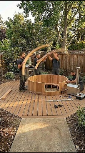 Building a backyard hot tub retreat with warm lights #transformation