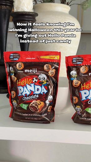 Trick-or-treat level up: Hello Panda waiting at the door 🚪 These 7oz pouches are all ours though! | Meiji America