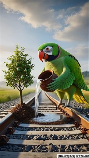 Big Parrot looks like an Manga tree on the railway track 😭 #ai #parrot #tree #train
