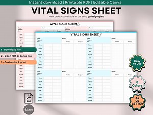 Printable Vital Signs Sheet Template PDF | A4 | US Letter - Etsy UK