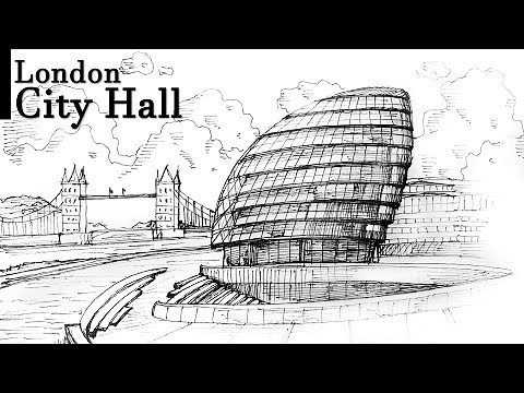 How to Draw London City Hall - pen drawing
