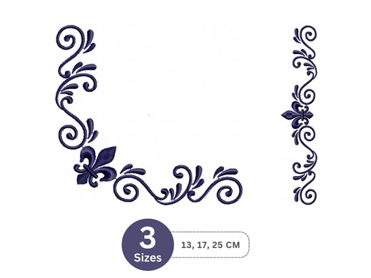 Elegant Swirl Corner & Border Embroidery Design | Fleur De Lis Frame Style | Machine Embroidery Pattern | Digital File – 3 Sizes - Etsy