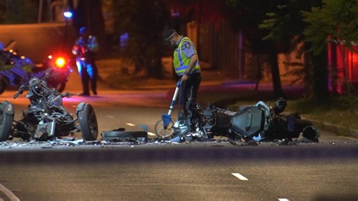 Disturbing CCTV footage has shown the fatal moment two motorcycles collided head-on before catching fire, killing both riders in Wembley.