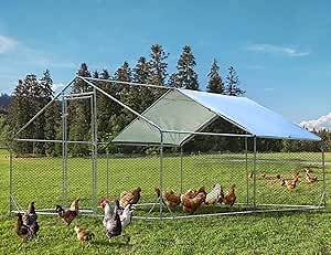 PETSFIT Chicken Coop Run with Anti-Rust Durable Steel, Large Walk-in Poultry Cage Chicken Runs for Yard with Cover, Chicken Pen for Outdoor Farm Use, Duck House(118"x158"x76.8")