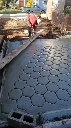 Laying Hexagonal Concrete Blocks for Patterned Pavement