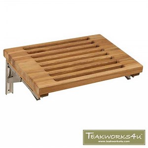 18" Wall Mount Fold Down Teak Shower Bench with Elegant Slot Openings