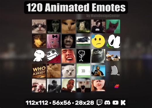 120 Animated Emotes for Twitch, Discord, Youtube, Kick · Chat Reactions · Streaming Asset · Raid Emoticons · Memes, Cats, Pepe, Cinema Emoji - Etsy