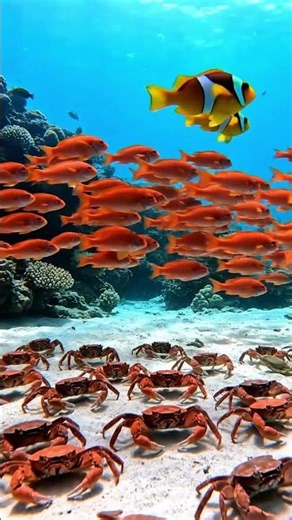 A brave crab cuts the fisherman’s net and saves the trapped fish, turning danger into a heroic ocean