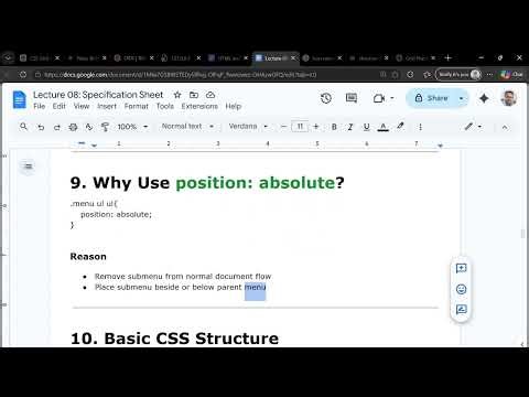 Lecture 08: Five Layer Drop-Down Menu Using Flexbox, ul, li, a Structure with Icons