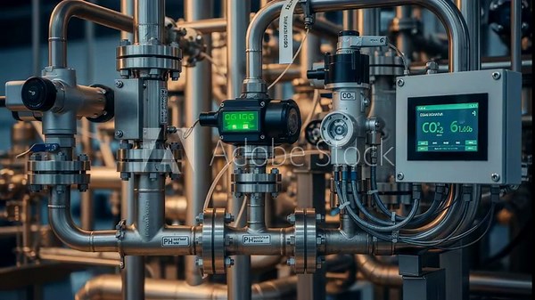 Detailed view of piping and instrumentation on a carbonneutral ammonia synthesis reactor skid highlighting efficient flow control and emissions reduction components.