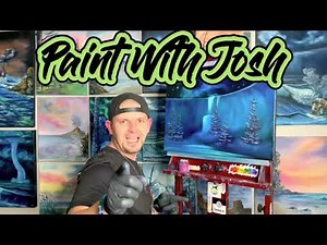 Canyon Waterfall Full Moon Bob Ross Style Beginner Oil Painting Tutorial on Black Canvas