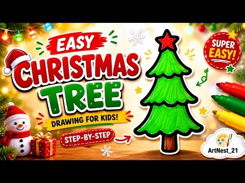 🎄 Easy Christmas Tree Drawing for Kids | Step-by-Step Christmas Tree Drawing | Simple Holiday Art