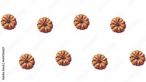 Pixel art pumpkin illustration loop animation. Animated seamless pattern with pumpkins. Halloween 4K background with alpha channel.