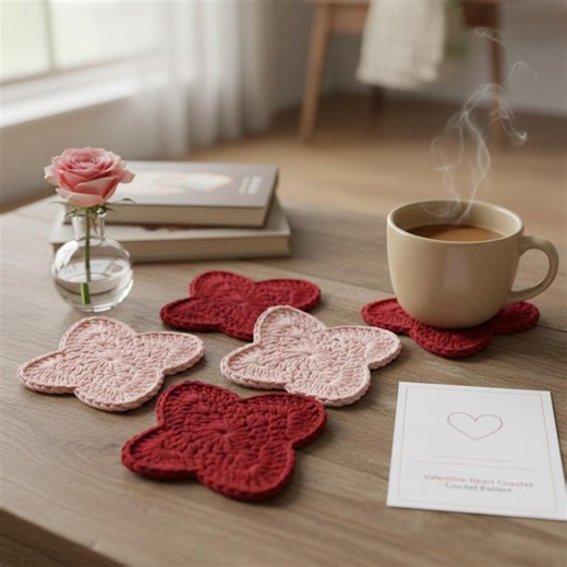Crochet Heart Coaster Pattern | Valentine Gift | Easy Love Crochet Decor - Etsy