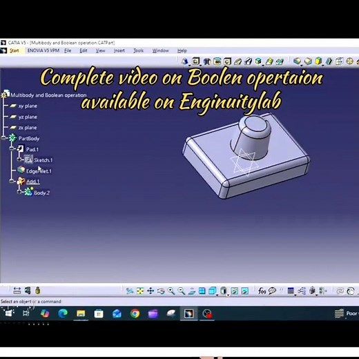CATIA V5 Boolean Add 🔥 Merge Bodies | Beginner CAD Tips #catiav5 #catiadesign #booleanoperation