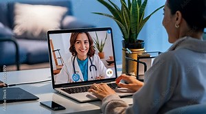 A patient consults with a doctor via a telehealth appointment, using a virtual medical consultation. The interaction highlights the convenience and accessibility of remote healthcare services