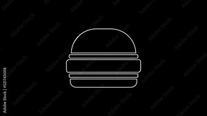 White line Burger icon isolated on black background. Hamburger icon. Cheeseburger sandwich sign. Fast food menu. 4K Video motion graphic animation