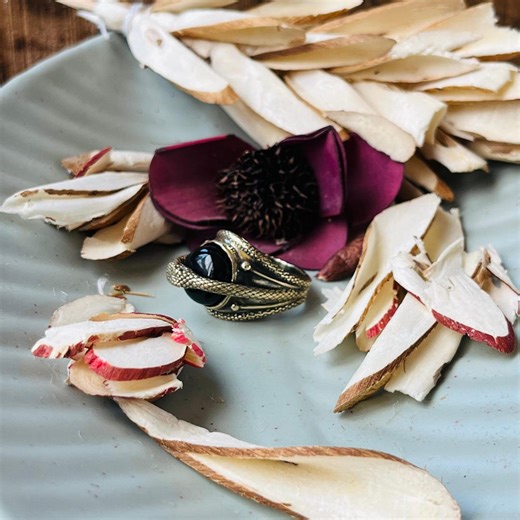 Wheel of Time Ring | Black Onyx Serpent, Antique Brass Ouroboros - Etsy