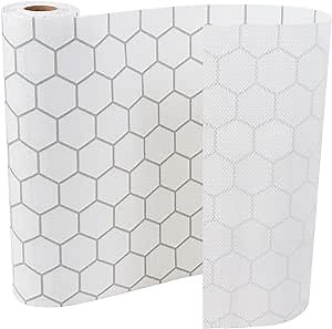 Drawer and Shelf Liner for Kitchen Cabinets: Non Adhesive, Non Slip, Thick Strong Grip Waterproof Washable for Kitchen Cabinets, Drawer, Fridge, Wire Shelving (Silver Geometry, 18 in × 20 FT)