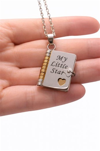 Engraved Mini Book Necklace, Inspirational Daughter Gift - Etsy