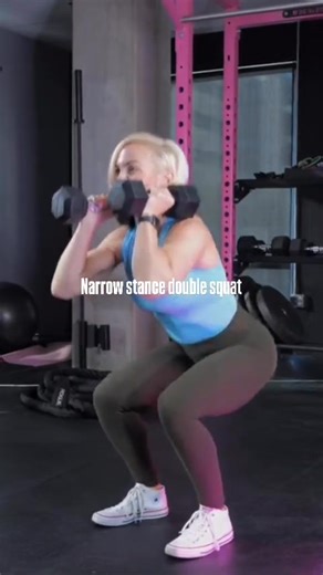 Two words: Quad burner 🔥 The narrow stance double squat keeps tension on your quads the entire time, making every rep count (and your legs feel it). Form tips: 💪 Feet about shoulder-width or closer 💪 Keep your chest tall, core tight 💪 Add the “double” pulse at the bottom for max burn Perfect as a leg day finisher or in a lower body circuit. | Jessie Hilgenberg - Jessie's Girls