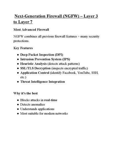 A Firewall decides what enters or exits your network — blocking attacks, filtering traffic & keeping systems secure 24/7. If you’re learning Cyber Security or preparing for SOC roles, Firewall understanding is a MUST. Firewall Basics (2-Minute Clarity) • Stateless → Fast but no session memory • Stateful → Remembers connections, more secure • Proxy (L7) → Filters web content, hides IP • NGFW → DPI IPS Threat Intel App Control (Most Powerful) Firewall Rule Structure (Remember These 6) 🔹 Source IP