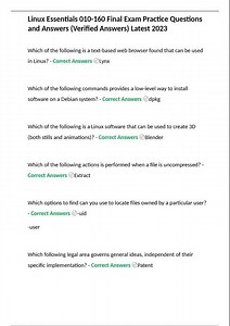 Linux Essentials 010 160 Final Exam Practice Questions and Answers Verified Answers Latest 2023