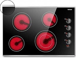 Karinear 30 Inch Electric Cooktop 4 Burners, Knob Control Built-in Ceramic Cooktop, 30" Radiant Electric Stove Top with Glass Protection Metal Frame,Hot Surface Indicator, 220-240v, Hard Wire, No Plug