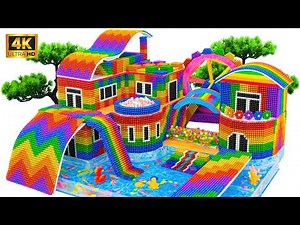ASMR - Construcción de una villa de dos plantas con piscina y tejas magnéticas.