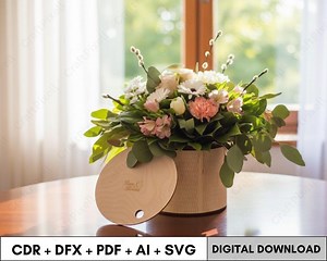 Wooden Flower Box With Lid SVG DXF Cdr Ai Pdf Gift Box Template for Glowforge and Laser Cut Wood Projects Digital Download - Etsy