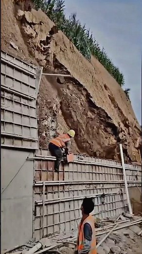 Sliding of the slope protection during construction