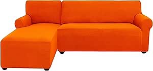 SUBRTEX Sectional Couch Covers L Shape Couch Cover Stretchy Chaise Lounge Cover L Couch Cover with Elastic Bottom Washable Furniture Protector (Left-Chaise,Orange)
