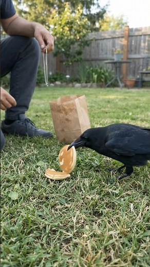 Crow show up with a necklace and demands a bread 🐦 🍞