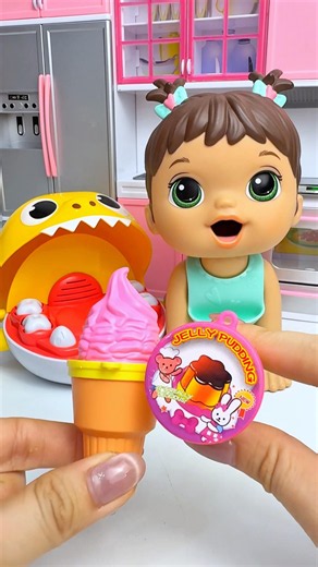 ASMR Unboxing Doll & Yellow Shark Eating Pudding Set Toy | Satisfying Toy Sounds #shorts