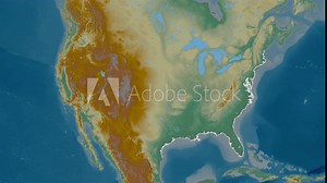 Virginia, state of United States mainland, with its capital, localized, outlined and zoomed with informative overlays on a relief map in the Stereographic projection. Animation 3D