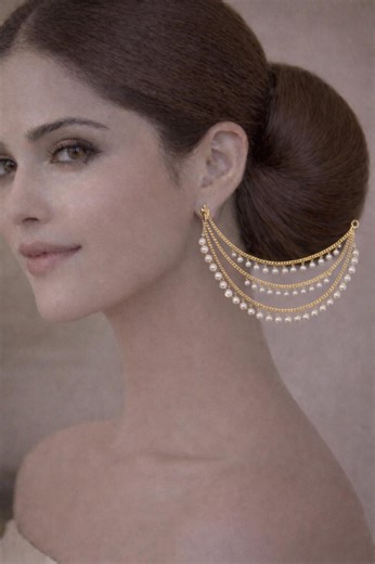 Gold Pearl Bridal Ear Chain, Indian Wedding Ear Cuff Chain Earrings, Pearl Tassel Ear Jewelry, Bridal Hair Chain Accessory - Etsy