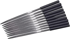 Utoolmart Carbon Steel Needle File, 10-Pieces Mini Steel Needle File Set, 5mm x 180mm Triangle Files Tools with Plastic Handle, for Metal Glass Stone with Fine Sanding