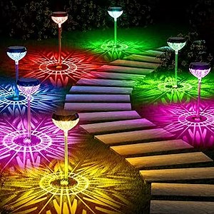 Weepong Solar Pathway Lights 4 Pack, 7-Color Changing+Warm White Garden Lights Outdoor Swaying Light, Sway by Wind, Waterproof Solar Light for Outside Walkway Yard Christmas Decorations