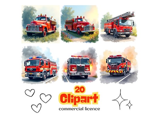 Watercolor Firetruck Clipart, Fireman Designs (digital Download) - Etsy