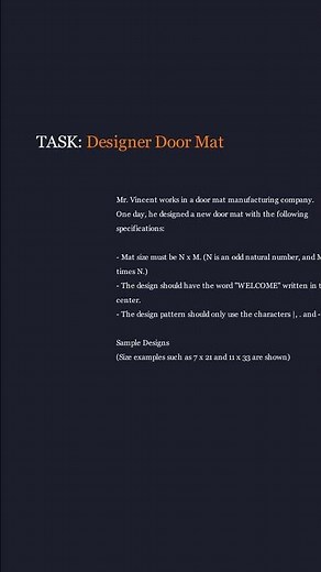 Reto 60 HackerRank Designer Door Mat manim #coding #codingchallenge #codinginterview #manim