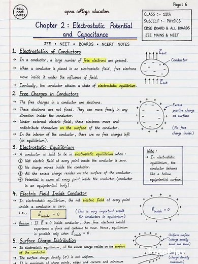 Electric Potential and Capacitor Class 12 Physics Notes NEET 2027 | Electric Potential Full Chapter