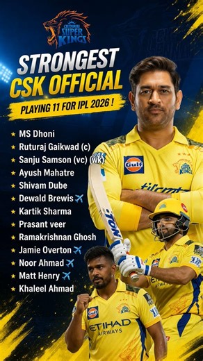 CSK Strongest Playing 11 IPL 2026 💛 | MS Dhoni Returns | Full Squad & Team Analysis 🔥IPL 2026 #csk