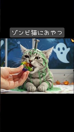 【月夜の要求】怖なくないゾンビ猫のトリックオアトリート🐱🧟‍♂️ #shorts #AICat #日刊AI猫と暮らす #ハロウィン